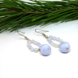 Boucles d’oreilles en calcédoine ~ Quartz Aqua ~ Boucles d’oreilles Drop ~ Boucles d’oreilles perlées ~ Boucles d’oreilles bleues fantaisie ~ Boucles d’oreilles bleues ~ Argent sterling ~ Pour elle