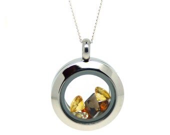 Locket flotante de piedras preciosas ~ Locket de citrino ~ Locket de vidrio ~ Locket de citrino flotante ~ Collar de piedra de nacimiento de noviembre ~ Idea de regalo de Navidad