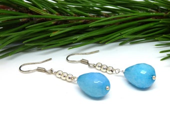 Blue drop earrings ~ Beaded earrings ~ Dangle earrings ~ Drop earrings ~ Everyday ~ Sky blue earrings ~ Silver earrings ~ Blue gift for her