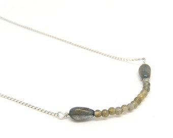 Labradorite necklace ~ Labradorite jewelry ~ Dainty necklace ~ Silver necklace ~ Bar necklace ~ Layered necklace ~ Gemstone V necklace