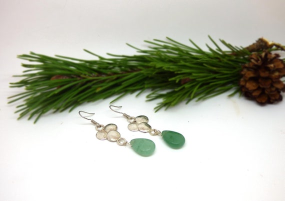 Aventurine earrings ~ Gemstone jewelry ~ Green aventurine ~ Dangle earrings ~ Silver earrings ~ Dome drop earrings ~ Aventurine jewelry