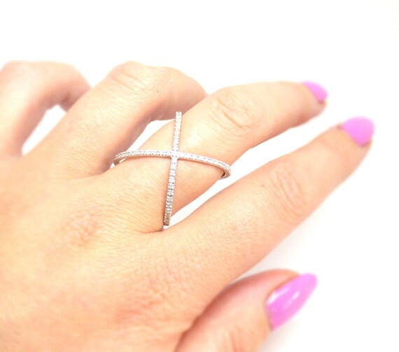 9k diamond criss cross ring ~ Infinity ring ~ Whi… - image 6
