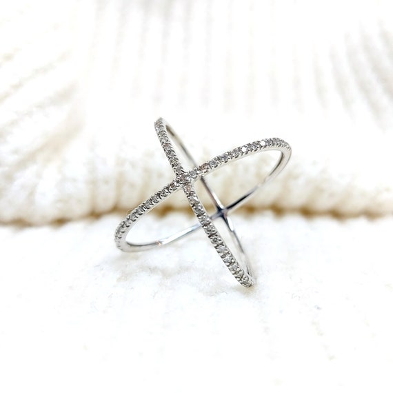 9k diamond criss cross ring ~ Infinity ring ~ Whi… - image 1