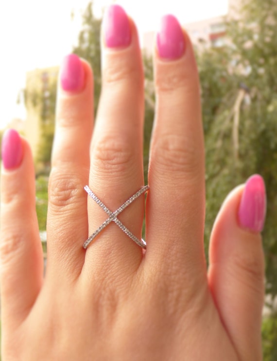 9k diamond criss cross ring ~ Infinity ring ~ Whi… - image 8