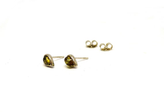 Solid silver amber studs ~ Amber stud earrings ~ … - image 1