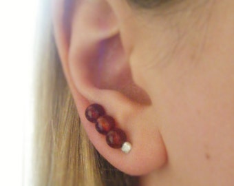 Ear cuffs ~ Red earrings ~ Ear climbers ~ Beaded ear cuffs ~ Silver jewelry ~ Red ear liners ~ Everyday earrings  ~ Unique earrings for her