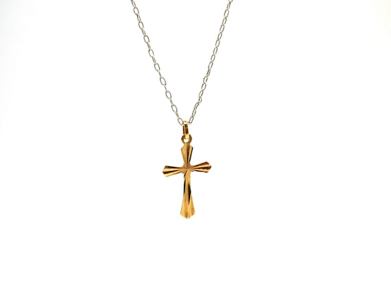 14k cross pendant ~ 585 yellow gold cross ~ Petit… - image 1