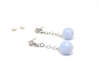 Chalcedony earrings ~ Dangle earrings ~ Drop earrings ~ Long drop earrings ~ Silver earrings ~ Aqua blue earrings ~ Mother's Day gift