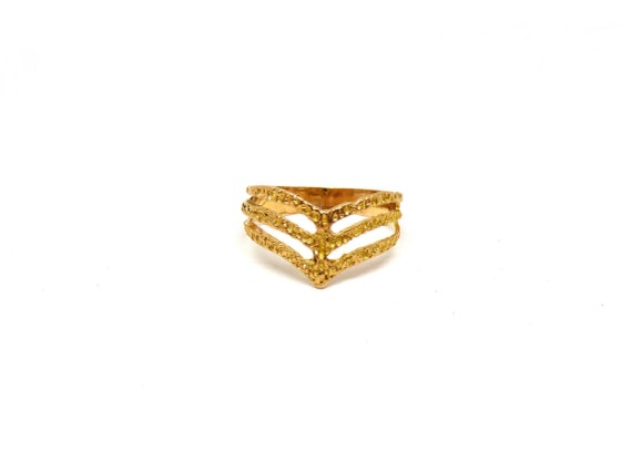 18k gold triple V band ~ 750 yellow gold ~ Fluted… - image 2