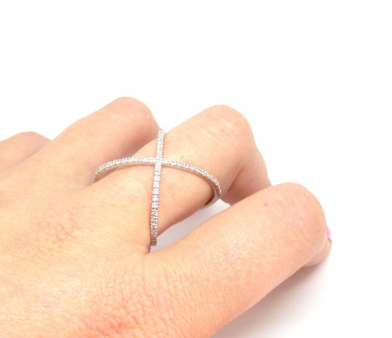 9k diamond criss cross ring ~ Infinity ring ~ Whi… - image 4