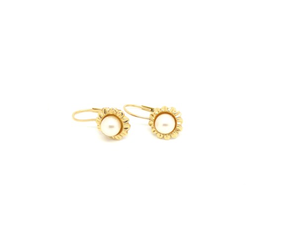 14k gold pearl earrings ~ Yellow gold earrings ~ 5