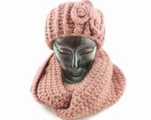 Chunky Cowl, Chunky Infinity Scarf, Knitted Neck Warmer, Ear Warmer, Wide Head Band, Gift Set, Winter Scarf, Dusty Pink, Super Soft Scarf