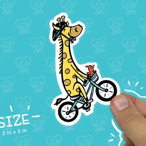 Giraffe Riding a Bike Sticker / Vinyl Sticker / Laptop Sticker / WaterBottle Sticker / Vinyl Decal /Journal Decal image 2