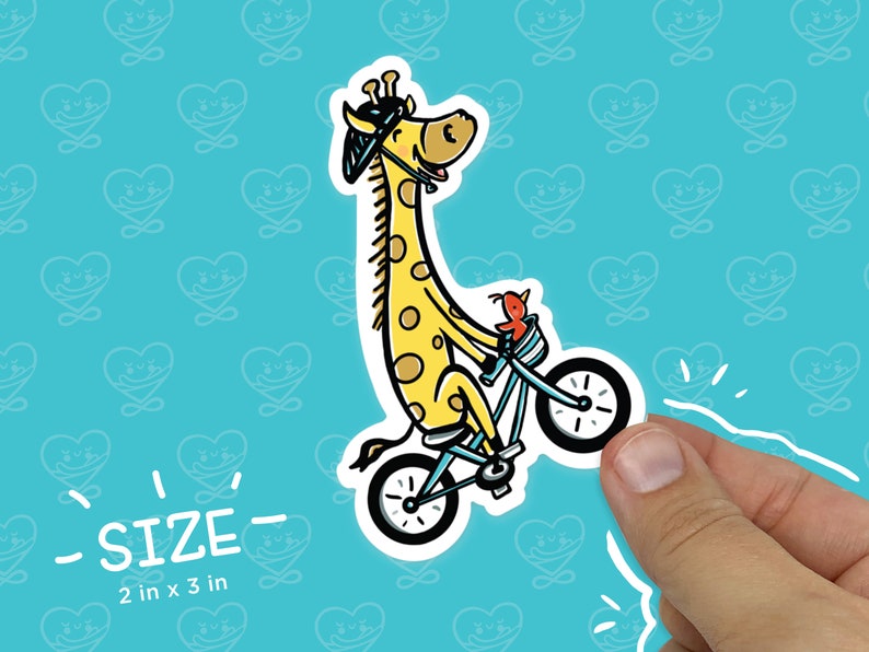 Giraffe Riding a Bike Sticker / Vinyl Sticker / Laptop Sticker / WaterBottle Sticker / Vinyl Decal /Journal Decal image 2