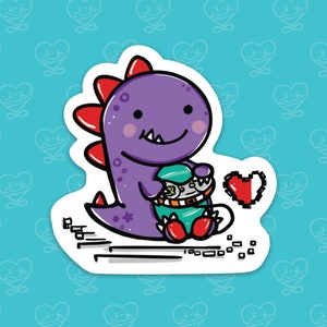 Dinosaur Sticker / Dino Gamer Vinyl Sticker / Gamer Laptop Sticker / Water Bottle Sticker / Vinyl Decal / Journal Sticker