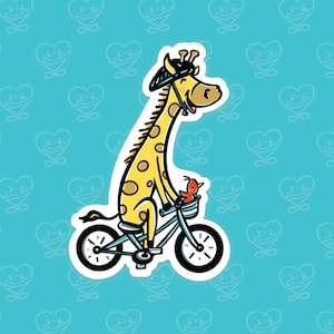 Giraffe Riding a Bike Sticker / Vinyl Sticker / Laptop Sticker / WaterBottle Sticker / Vinyl Decal /Journal Decal image 1
