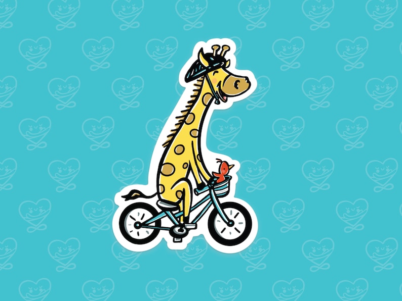 Giraffe Riding a Bike Sticker / Vinyl Sticker / Laptop Sticker / WaterBottle Sticker / Vinyl Decal /Journal Decal image 1