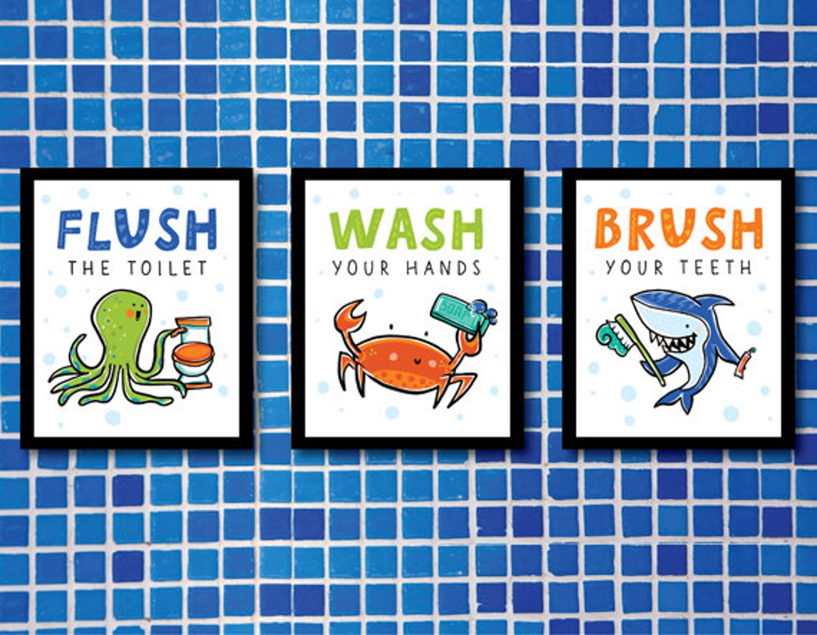 Set of 3 Printables Bathroom Reminders / Sea Theme / Flush Etsy