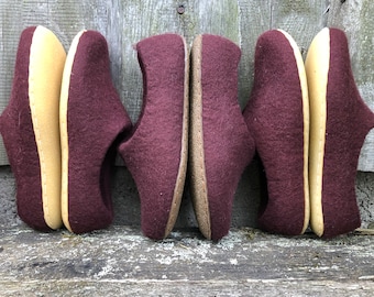 Felted slippers for woman, wool slippers, woman felt shoes, woolen clogs, felted woman slippers, inside home shoes, felt burgundy slippers