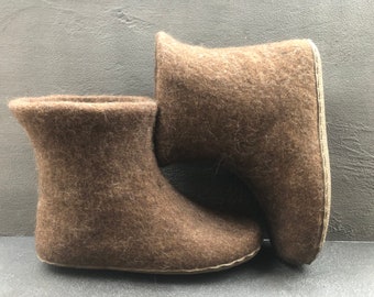 Hand Felted Wool Ankle Boots for Men: Organic Boiled Wool Slippers