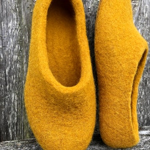 Yellow wool felted slippers for woman, hand felted warm home shoes felt wool footwear eco friendly wool slippers, natural wool felt clogs
