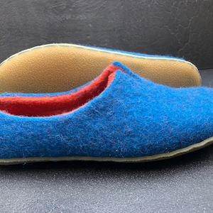 Handmade Woolen Slippers: Turquoise & Orange Felted Shoes, Non-Slip Soles