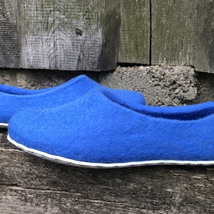Blue wool felted woman slippers, felt woolen clogs, felt hygge slippers, boiled wool home shoes, wool felt slippers hygge gift for women