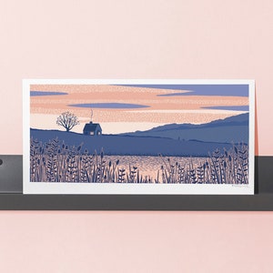 Stampa giclée di scena fluviale - Stampa artistica del tramonto, arredamento per la casa con paesaggio, illustrazione del fiume, arte murale pacifica, natura