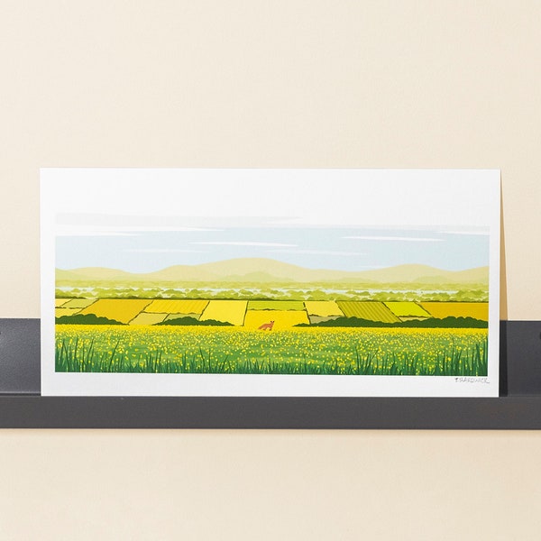 Summer's View Giclee Print - Fox Illustration, Landscape Art, Summer Home Decor, British Countryside, Buttercups Illustration