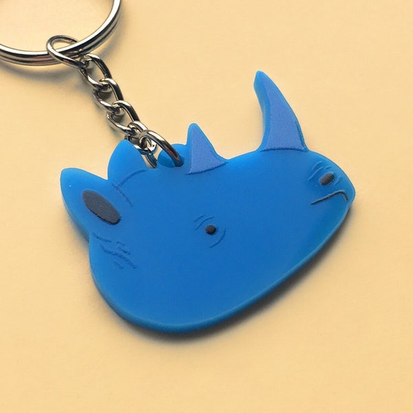 Rhino Key ring - Blue Animal Keychain, Fun Gift for Kids, Small Children's Accessory, African Animal