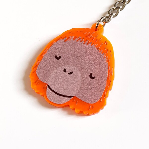 Orangutan Keyring - Orange Animal Keychain, Cute Jungle Animal, Gift for Kids, Small Children's Accessory, Zoo Animal, Great Ape