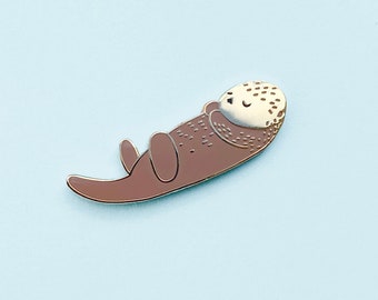 Sea Otter Enamel Pin - Cute Ocean Animal Pin, Hard Enamel Pin, Lapel Pin Badge, Sea Otter Gift, Sea Lover Gift, Animal Brooch, Gold Pin Back