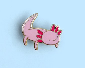 Axolotl Enamel Pin - Hard Enamel Pin, Salamander Pin Badge, Unique Cute Animal Brooch, Lapel Pin, Small Gift, Woodland Animal, Pink