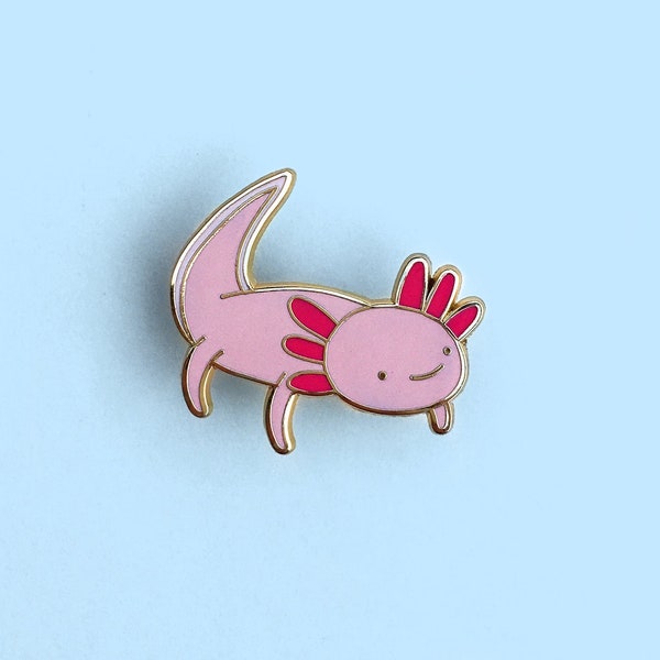 Axolotl Enamel Pin - Hard Enamel Pin, Salamander Pin Badge, Unique Cute Animal Brooch, Lapel Pin, Small Gift, Woodland Animal, Pink