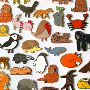 Animal Pins Mix and Match 3 or 5 Pins Hard Enamel Pins, Woodland Animals, Jungle Animals, Bird Pins, Plastic Free Packaging imagem 1