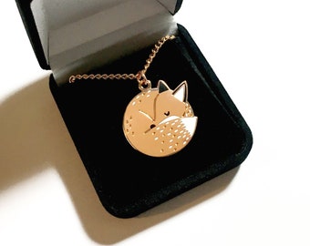 Sleeping Fox Necklace With Velvet Box