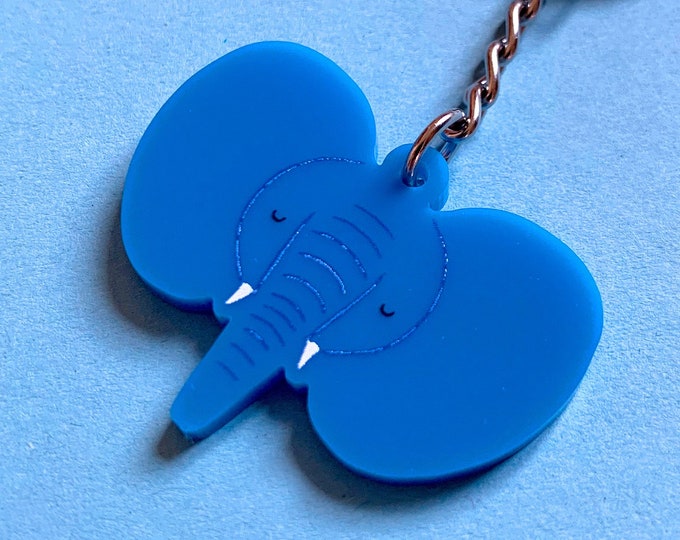 Baby Elephant Keyring - Blue Animal Keychain, Cute Jungle Animal, Gift for Kids, Small Children's Accessory, Zoo Animal
