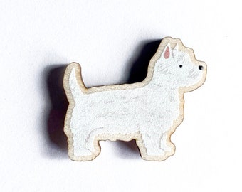 Westie Wooden Dog Pin - Responsibly Sourced - Cute Small Dog Gift, Animal Pin Badge, Animal Brooch, Dog Lover Gift