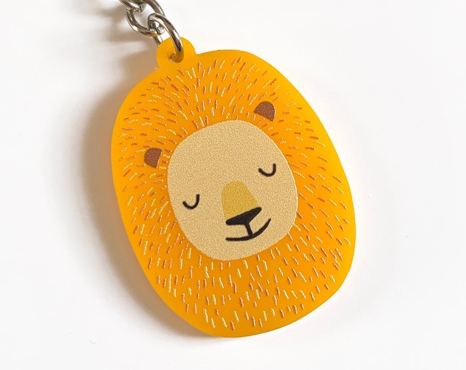 Lion Keyring - Yellow Animal Keychain, Cute Jungle Animal, Gift for Kids, Small Children's Accessory, Safari Animal
