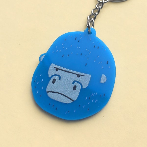 Gorilla Key ring - Blue Animal Keychain, Fun Gift for Kids, Small Children's Accessory, African Animal