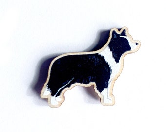 Border Collie Wooden Dog Pin - Responsibly Sourced - Cute Black and White Dog, Animal Pin Badge, Animal Brooch, Sheep Dog, Dog Lover Gift