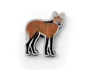 Broche de madera con forma de lobo de crin - De origen responsable