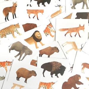動物のポストカード - A6 サイズ、動物のイラスト、小さなプリント、室内装飾、野生動物のアート、ポストカード セット、子供部屋のプリント