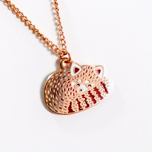 Roter Panda Halskette - kleines Tier Anhänger, Emaille Halskette, Rose Gold Schmuck, Geschenk für Sie