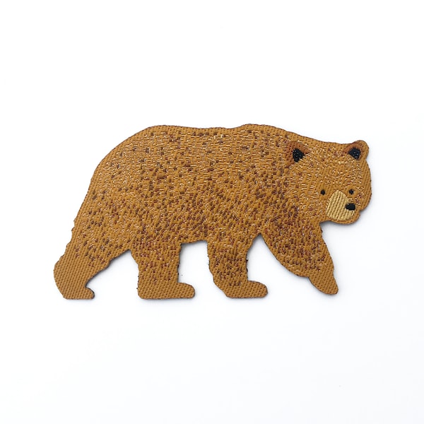 Patch ours - Patch tissé en fer, petit cadeau mignon pour les amoureux des animaux, vêtements et sac accessoire, animal de bois, ours grisonnant brun