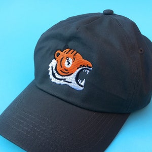 Embroidered Tiger Cap Dark Grey Coloured Animal Hat, Baseball Cap, Dad Hat, Animal Apparel, Velcro Strap, Animal Lover Gift Idea image 1