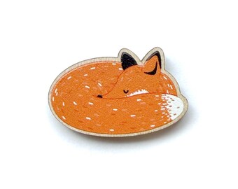 Broche de madera con forma de zorro durmiendo - De origen responsable