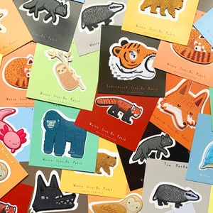 Animal Patches - Mix and Match 3 or 5 Patches - Woven or Embroidered Patches, Woodland Animals, Jungle Animals, Plastic Free Packaging