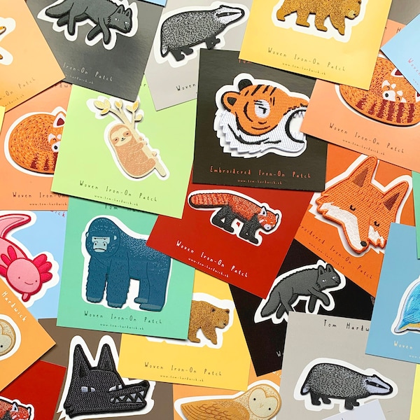 Animal Patches - Mix and Match 3 or 5 Patches - Woven or Embroidered Patches, Woodland Animals, Jungle Animals, Plastic Free Packaging