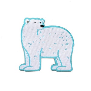 May include: A white polar bear with blue outlines, standing on a white background.